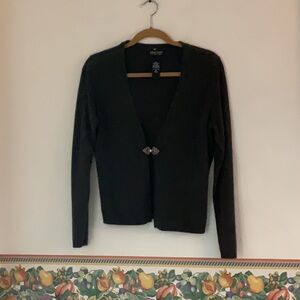 New York & Company Knit Cardigan w/Jewel Clasp, Size M, Brown